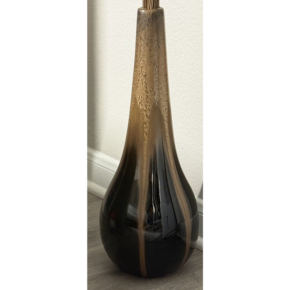 Ceramic Beige And Black Striped Vase 18”L *6.5”W